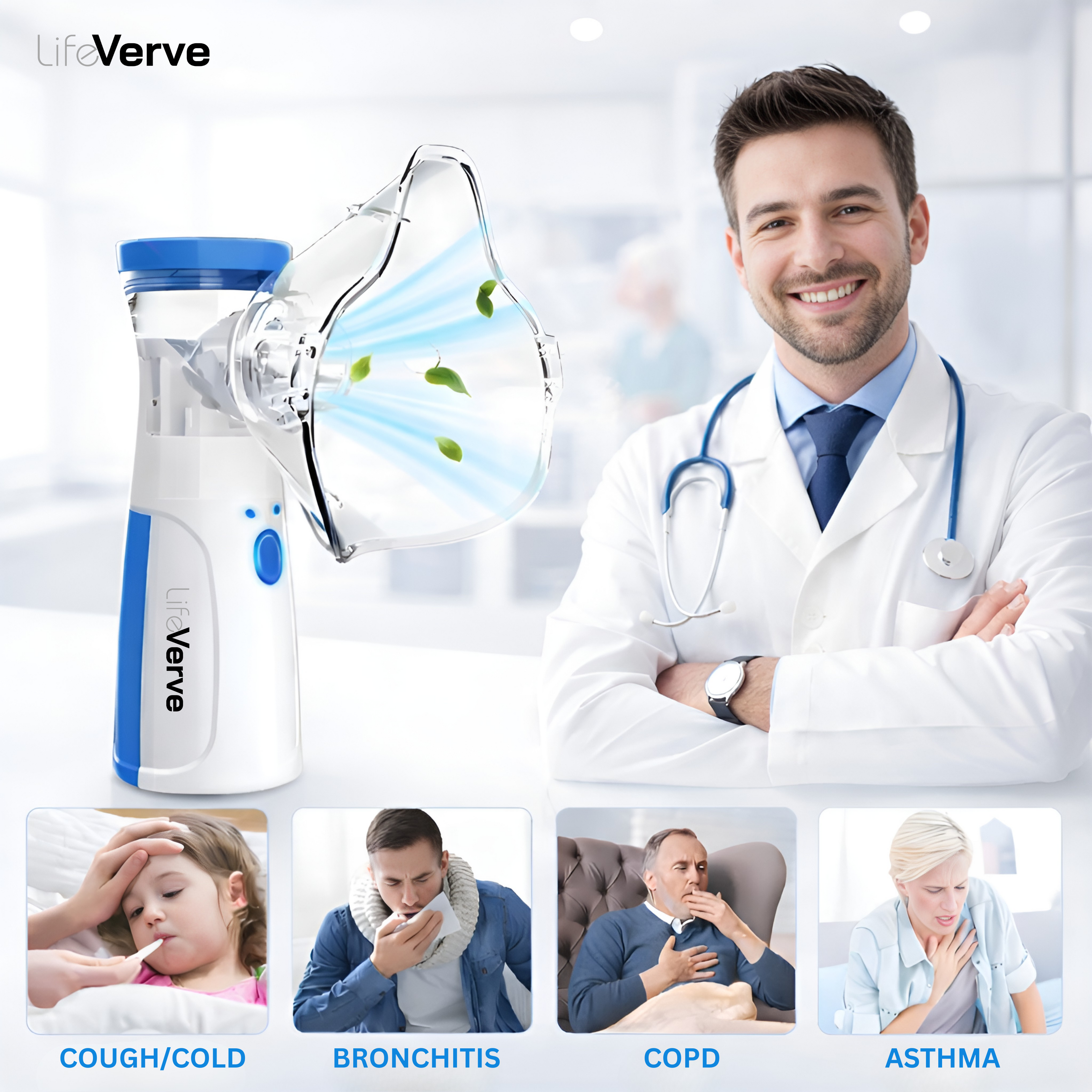 LifeVerve Portable Mesh Nebulizer – Silent, USB Rechargeable Inhaler for Adults & Kids