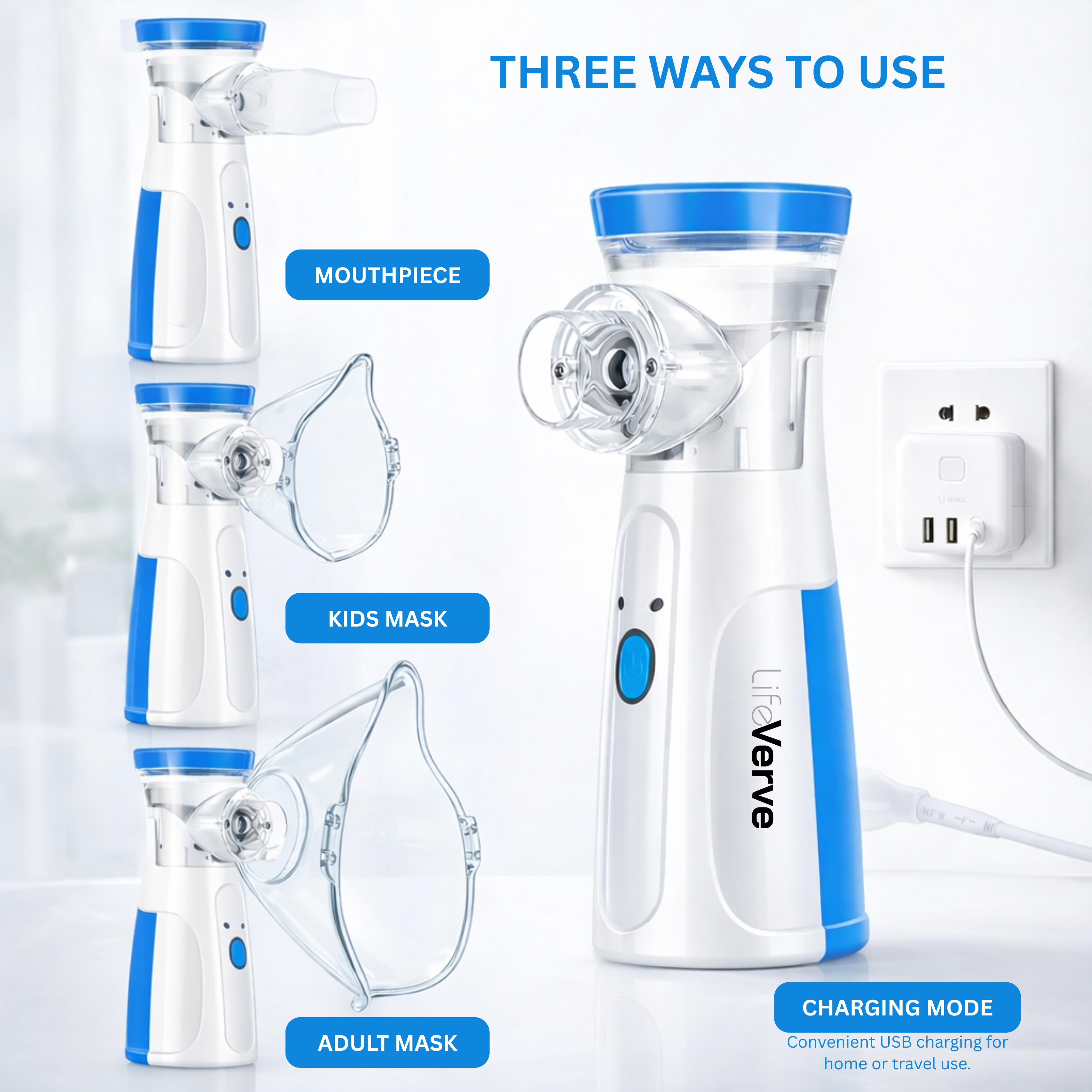 LifeVerve Portable Mesh Nebulizer – Silent, USB Rechargeable Inhaler for Adults & Kids